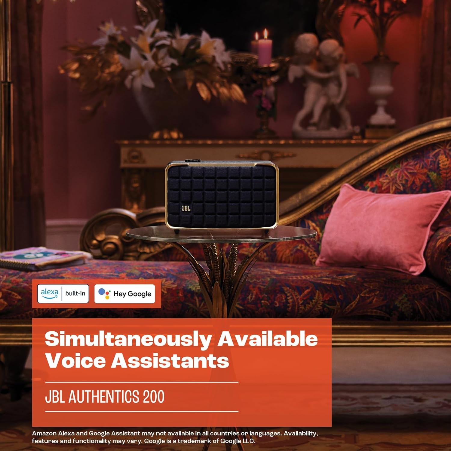 JBL Authentics 200 - Retro Style Smart Home Speaker with Built in Wi-Fi  Bluetooth and Voice Assistants  Alexa and Google Assistant  Multi-Room Playback  Automatic self tuning (Black/Gold)