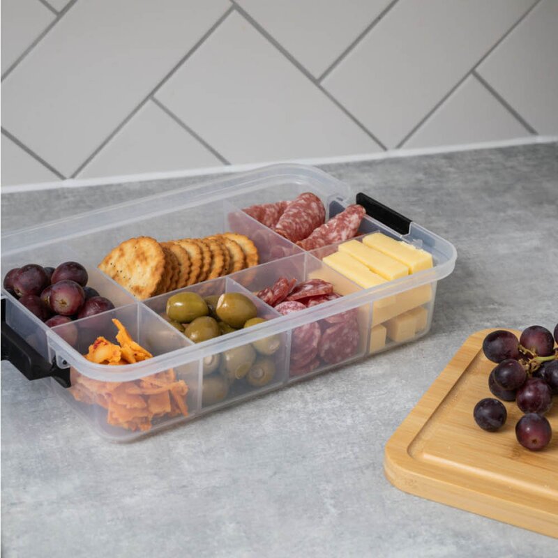 Snacklebox med 7 rom og bambusbrett 20x33 cm bambus