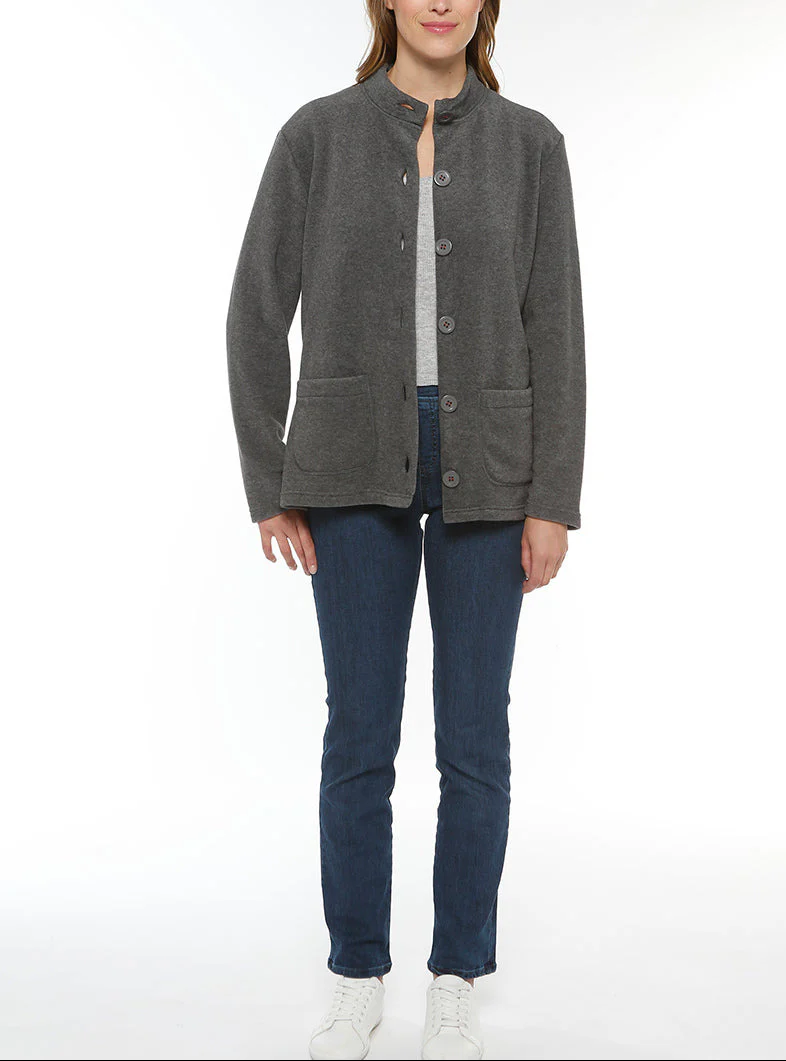 Veste polaire femme col montant gris anthracite