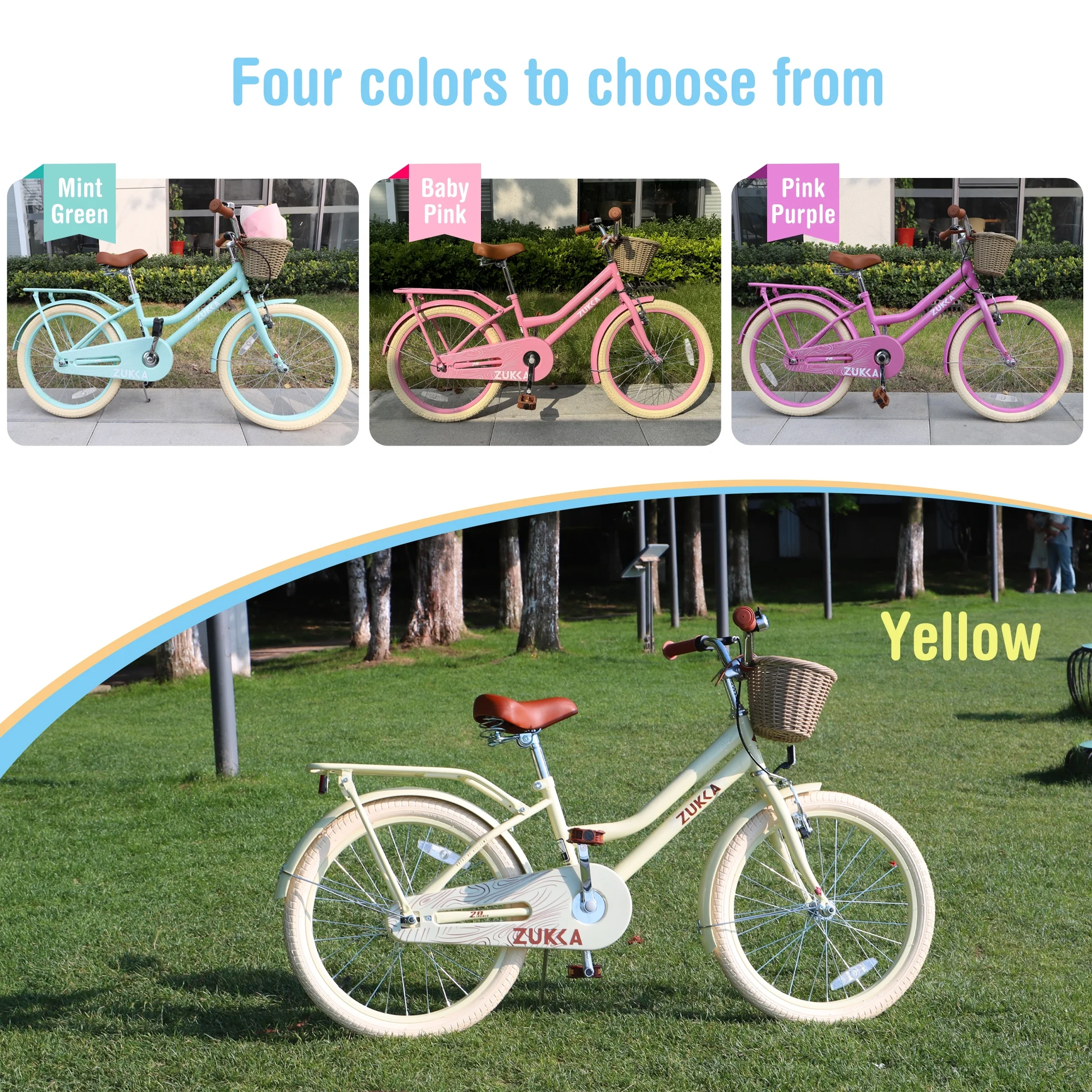 20" Kids Bike Girls Bike with Basket Single Speed Steel Frame Children Bicycle for 7 10 Years, Pink(Pink) Image 9