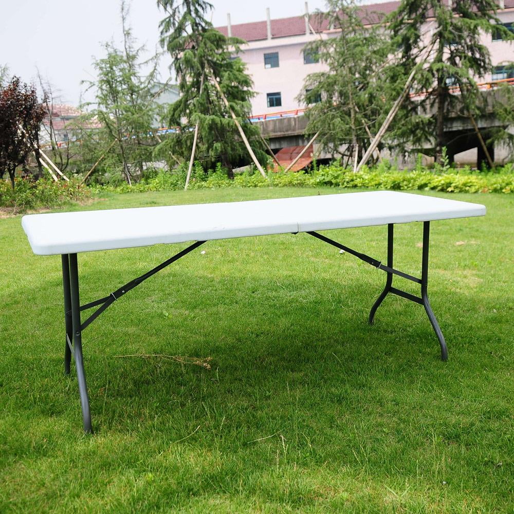 Ktaxon 6ft White Folding Table and 10 Pack Folding Chairs Black, Plastic Table and Chair Set