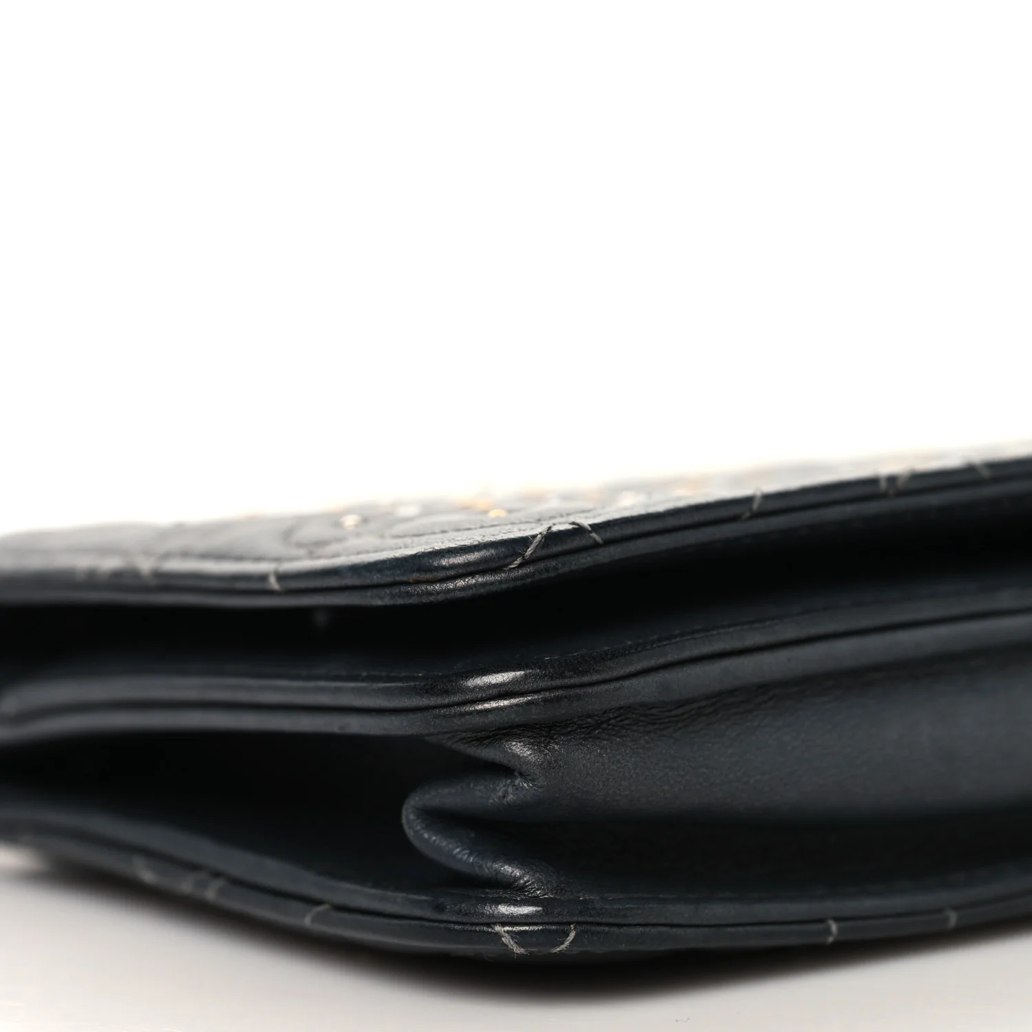 Lambskin Camellia Studded Wallet on Chain WOC Grey
