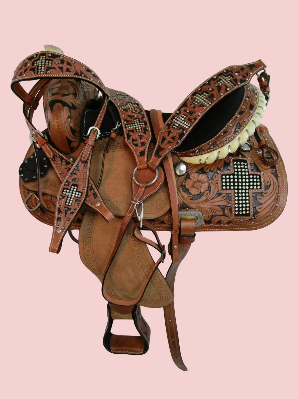 WESTERN HORSE SADDLE PLEASURE FLORAL TOOLED LEATHER TACK(12") - Image 2