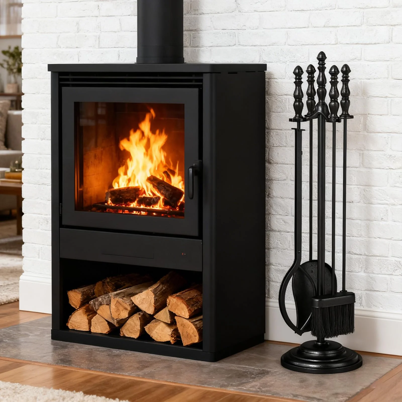 Tangkula 4 in 1 Indoor Outdoor Fire Place Set Tools with Poker