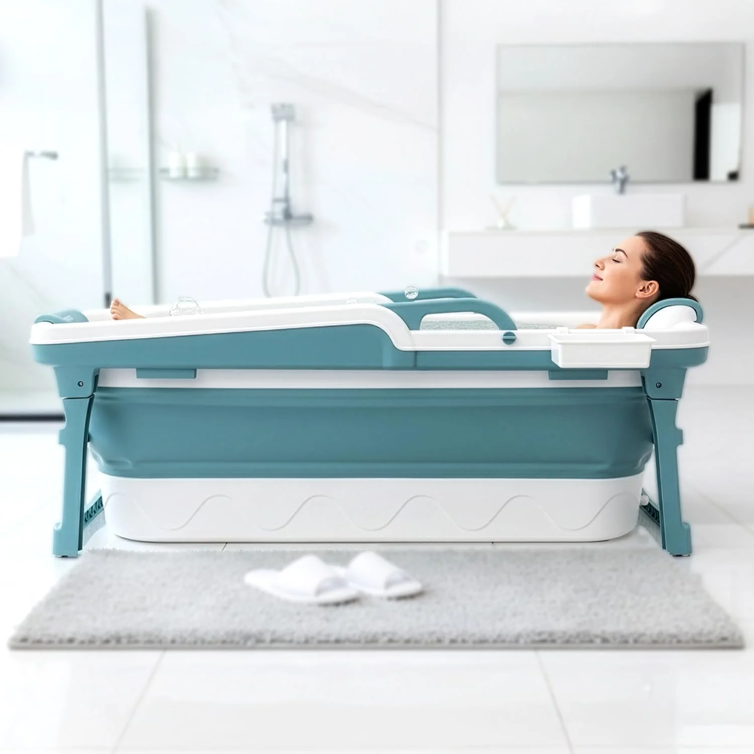 Baignoire portable Serenelife de 150 cm pour adultes, grande baignoire pliable pour bain de glace et spa chaud
