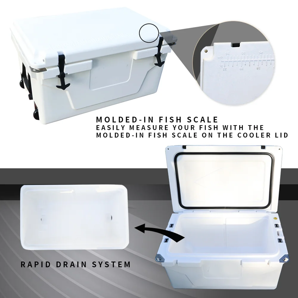 65 Quart Hard Large Cooler Box,Insulation Portable Ice Chest Box with 2 Wheels and Handle,400lbs Weight Capacity,Cooler Box for Beach, Drink, Beverage, Camping, Picnic, Fishing, Boat, Barbecue - Image 4