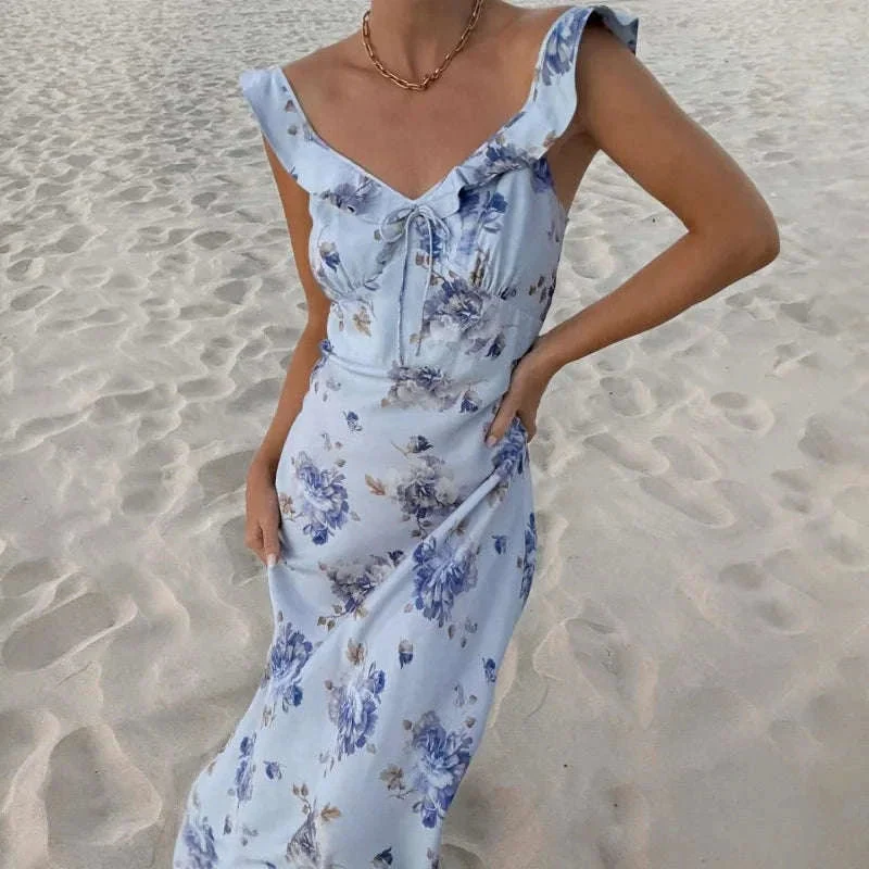 Robe Maxi Dos Nu Plongeant Fleurie Mode Été