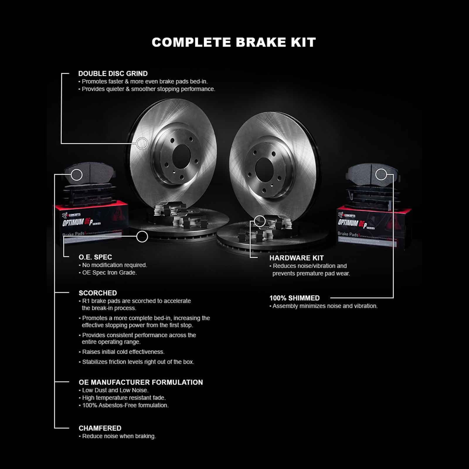Front Rear Brakes and Rotors Kit |Front Rear Brake Pads| Brake Rotors and Pads| Optimum OEp Brake Pads and Rotors |Hardware Kit WFUH2 45013 Image 3