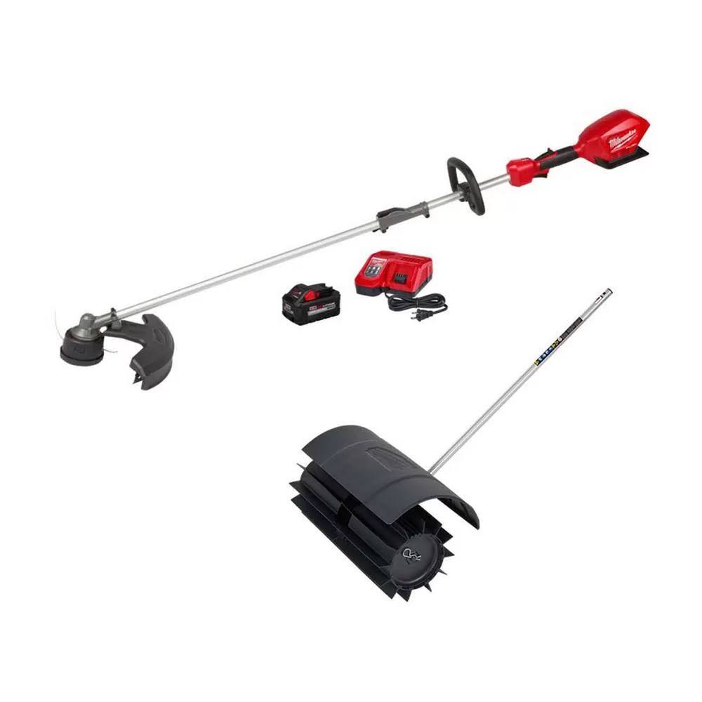 Milwaukee M18 Fuel 18-Volt Lithium-Ion Brushless Cordless Quik-Lok String Trimmer 8.0 Ah Kit with M18 Fuel Rubber Broom Attachment