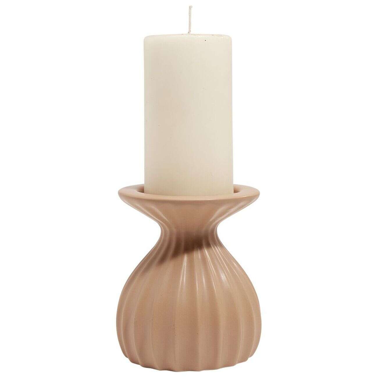 Bougeoir rond strie relief céramique marron - Ø12xH13cm