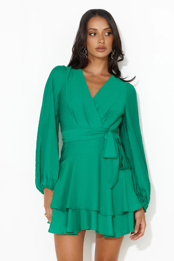 Meet Downtown Long Sleeve Mini Dress Green