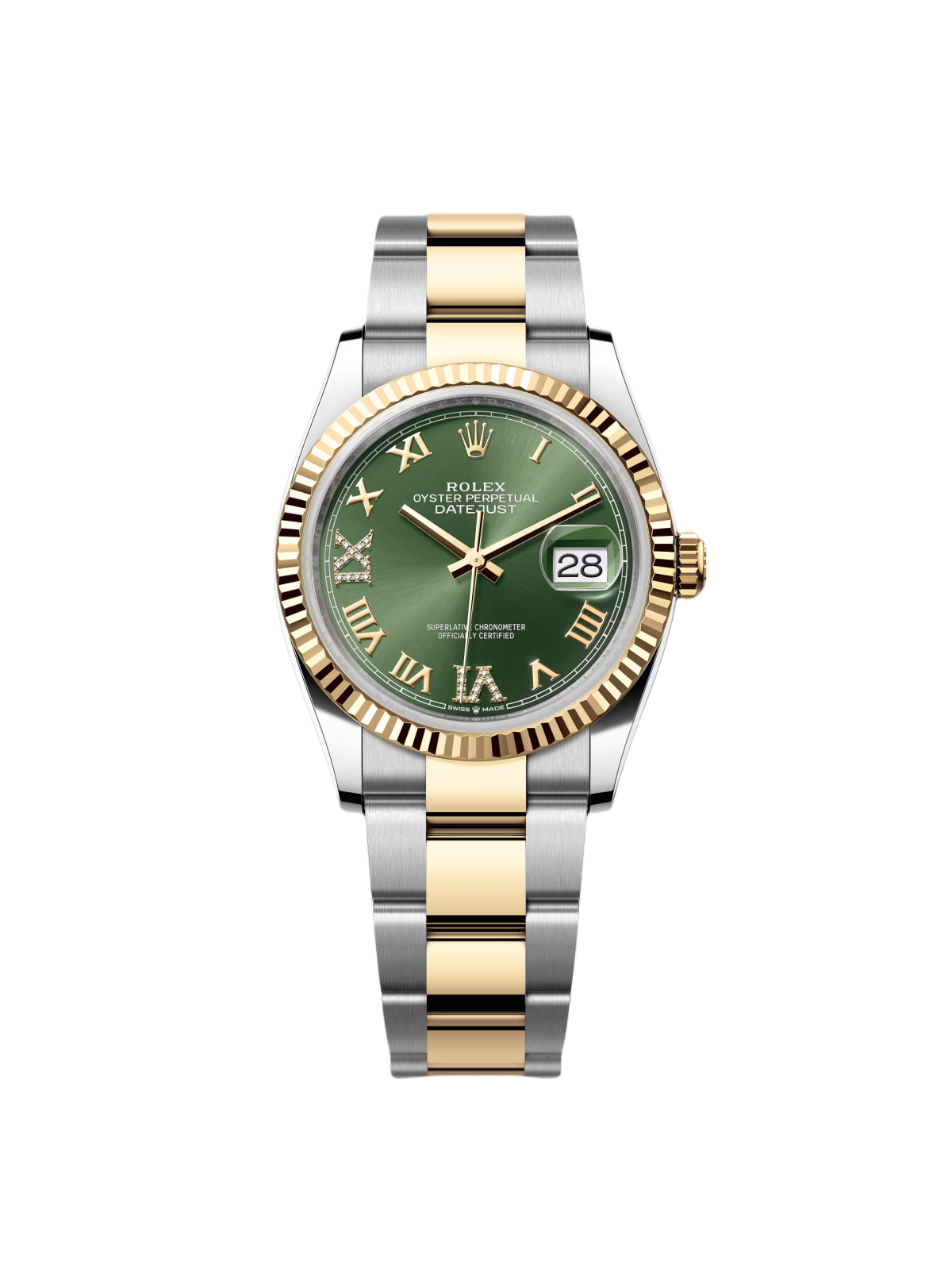 【Super Clone】RLX  Datejust 36mm 126233 Olive-green Roman Diamond Dial Two-Tone Jubilee Bracelet