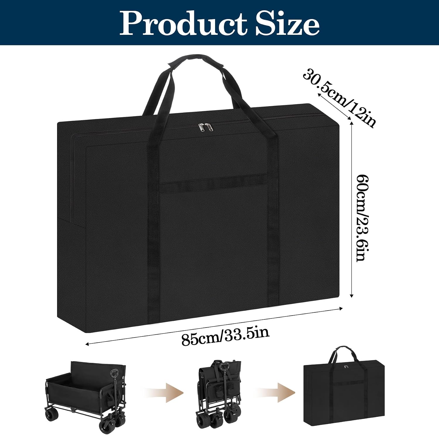 Klmnop Folding Wagon Cart Storage Bag, Water Resistant 32 Inch Cover for Outdoor Camping Garden Cart, 600D Heavy Duty Dustproof Protective Zipper Bag for Garden Carts and Strollers(Black)