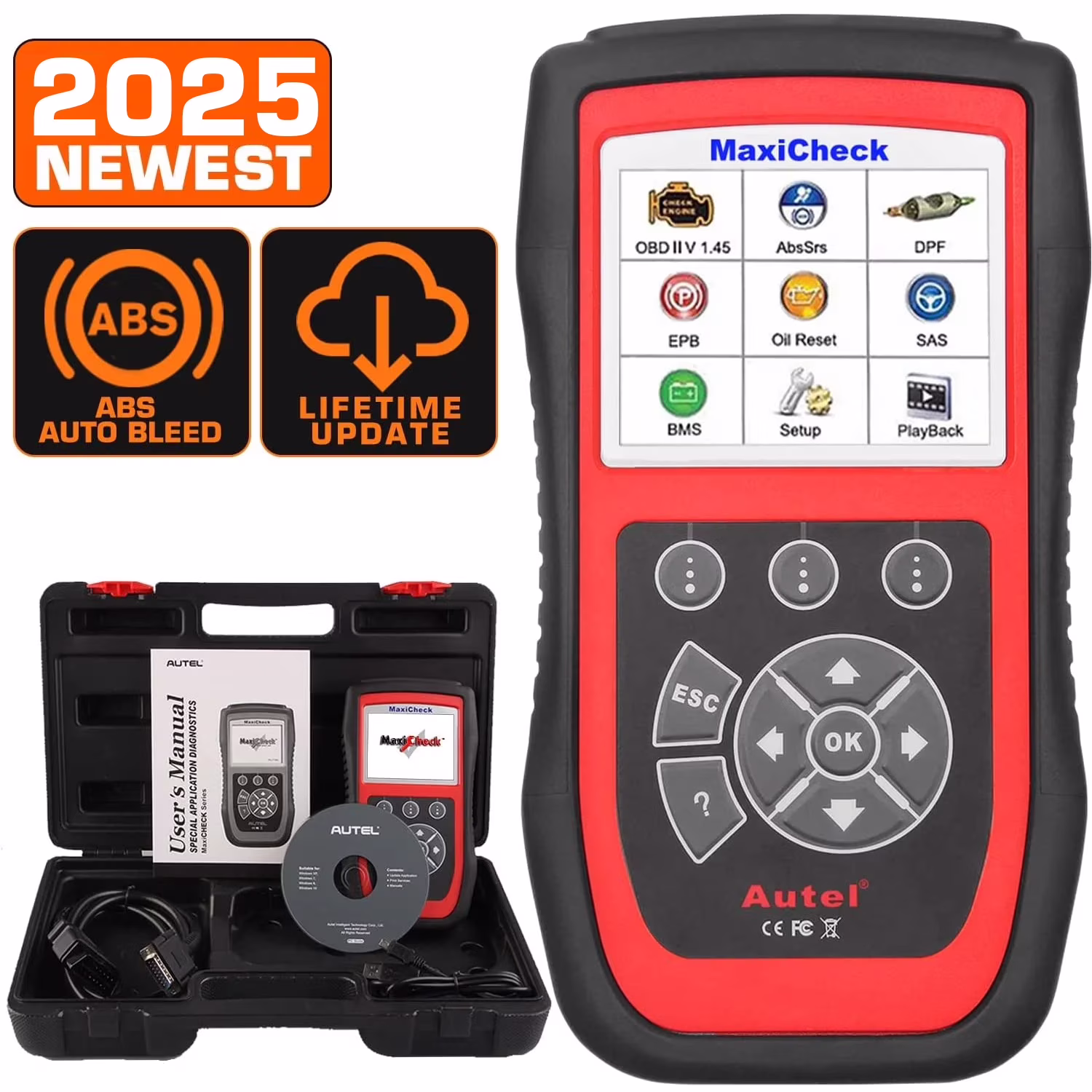 Autel Scanner Maxicheck Pro OBD2 Automotive Diagnostic Scan Tool with Airbag, EPB, SAS, BMS, Oil Reset, ABS Brake Bleeding Services