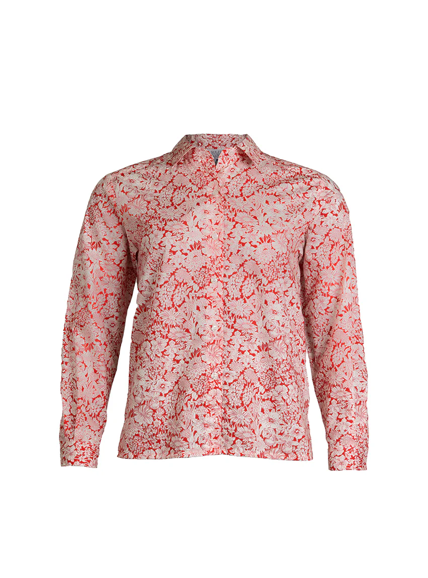 Chemisier imprimé femme en coton liberty rouge cerise