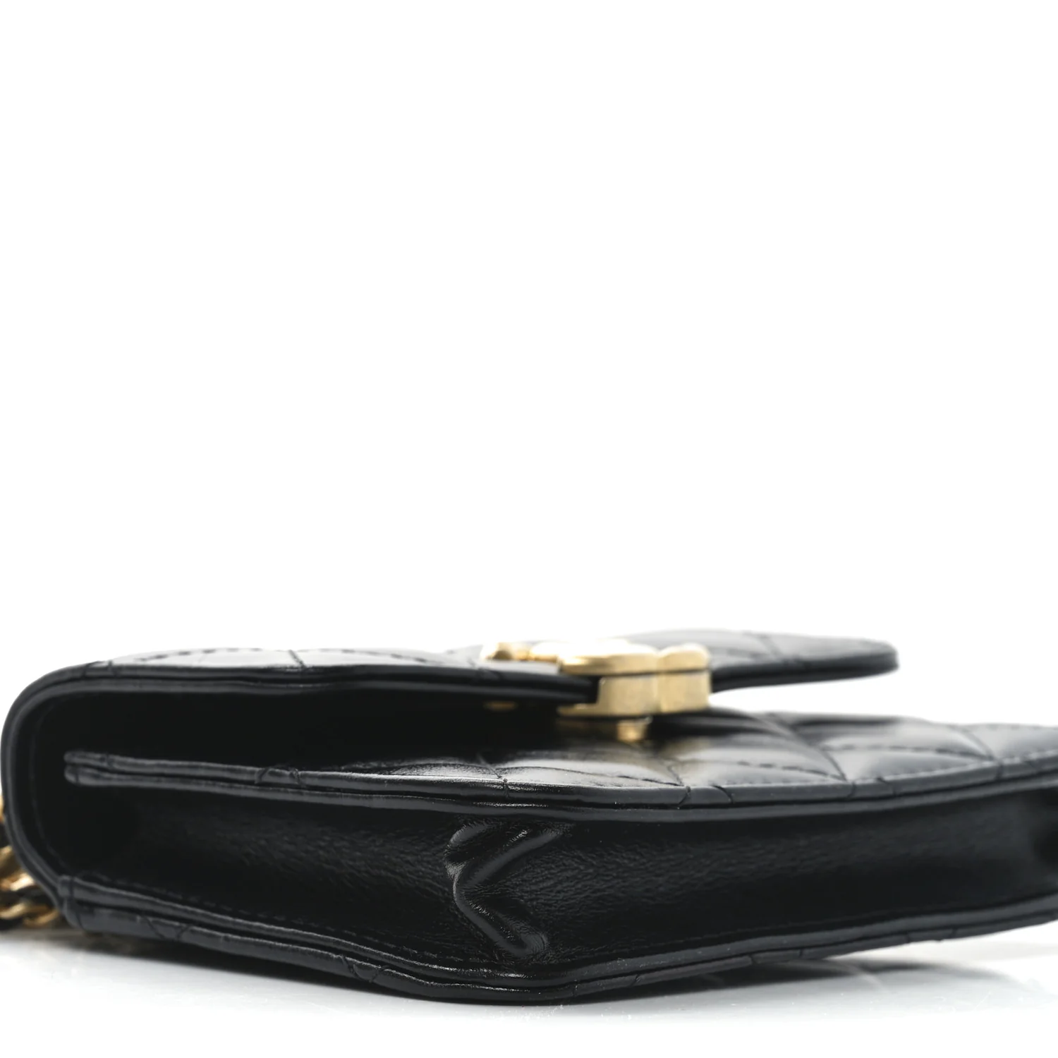 Calfskin Quilted Perfect Fit Coin Purse With Chain Black