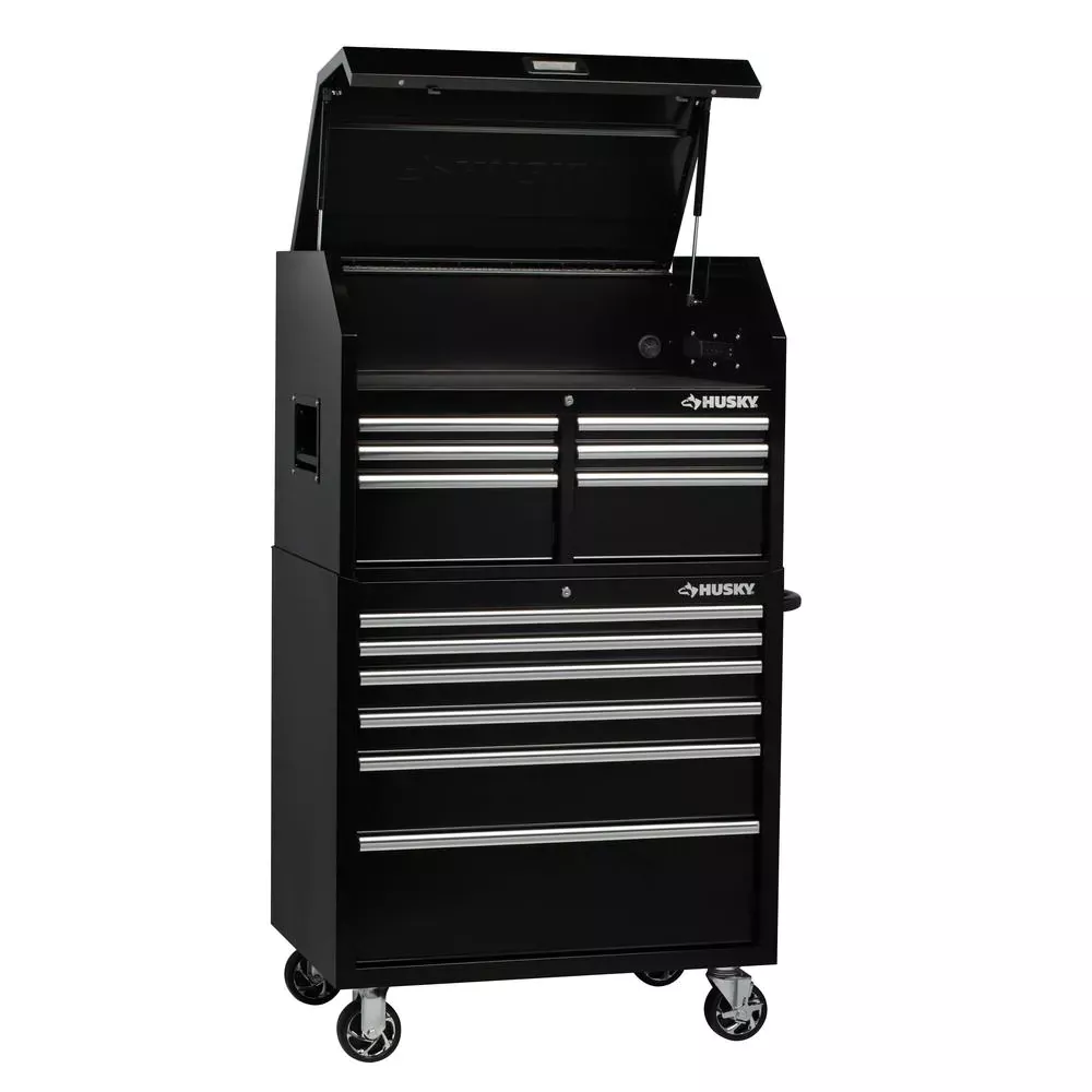 Coffre à outils profond à 6 tiroirs, 91,4 cm de largeur, noir brillant