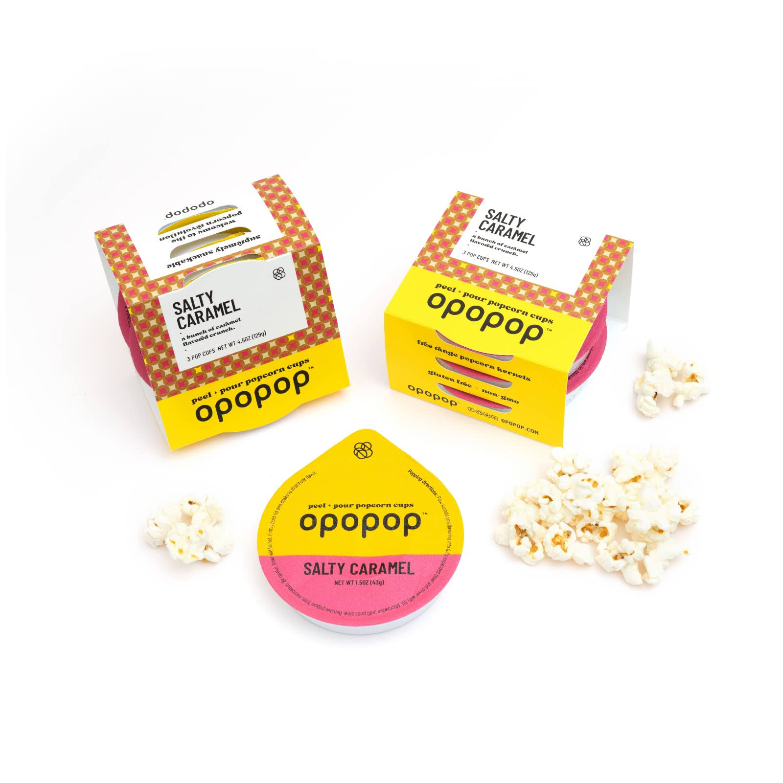 Opopop Microwave Popcorn - Pop Cups Salty Caramel 6-Pack, Non-GMO Gourmet Popcorn Kernels & Popcorn Flavoring, Caramel Popcorn, Gluten Free Snacks, ea