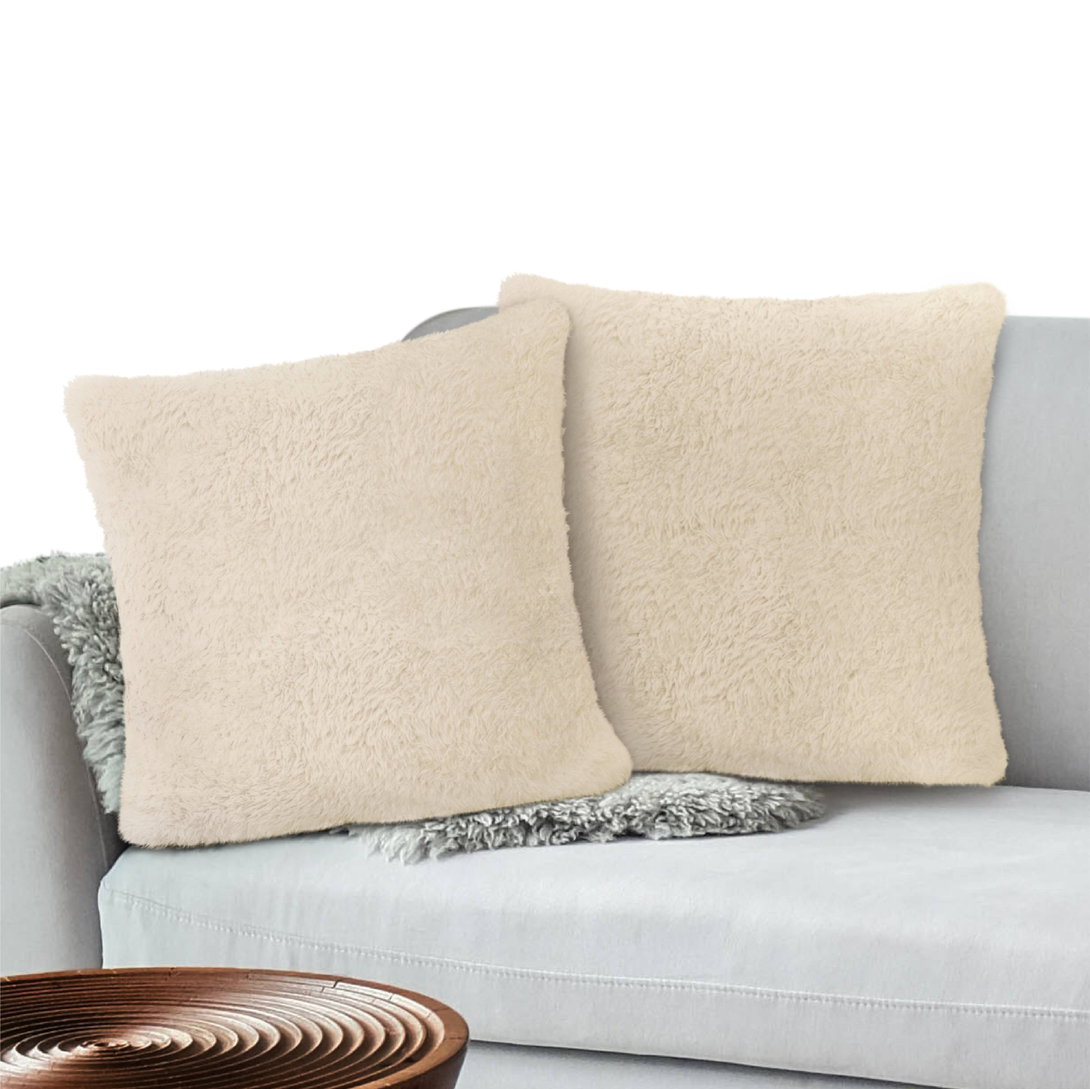 PAVILIA Decorative Sherpa Throw Pillow Covers, Set of 2, 18x18, Cream Beige Fluffy Pillow Cases for Couch, Bed, Sofa|Soft Accent Cushion Cover, Shaggy