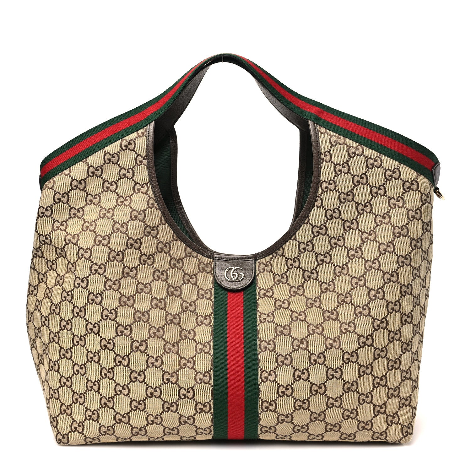 GG Monogram Web Large Giglio Tote Beige Brown