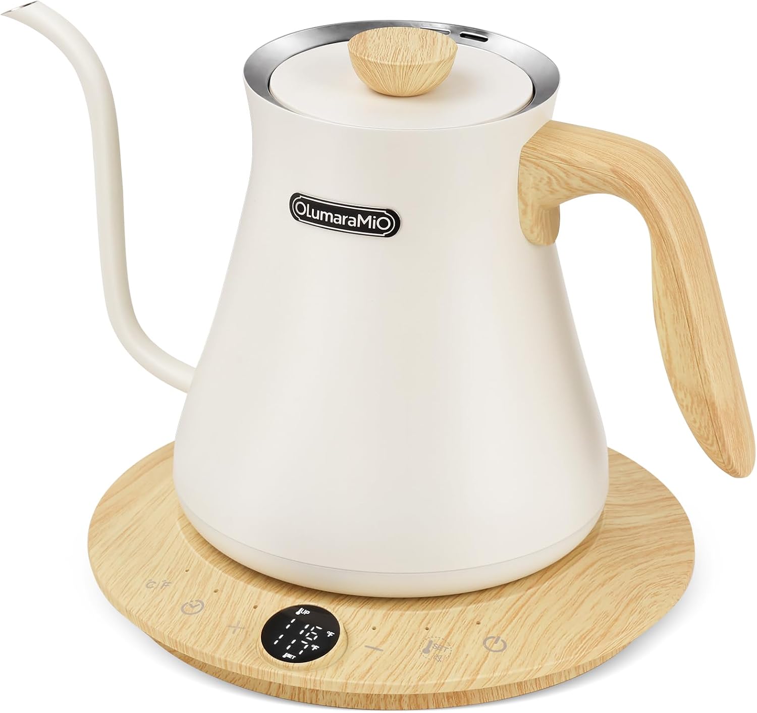 Olumaramio 0.8L Gooseneck Electric Kettle, ±1 ° F Temp Control, Wood-Grain