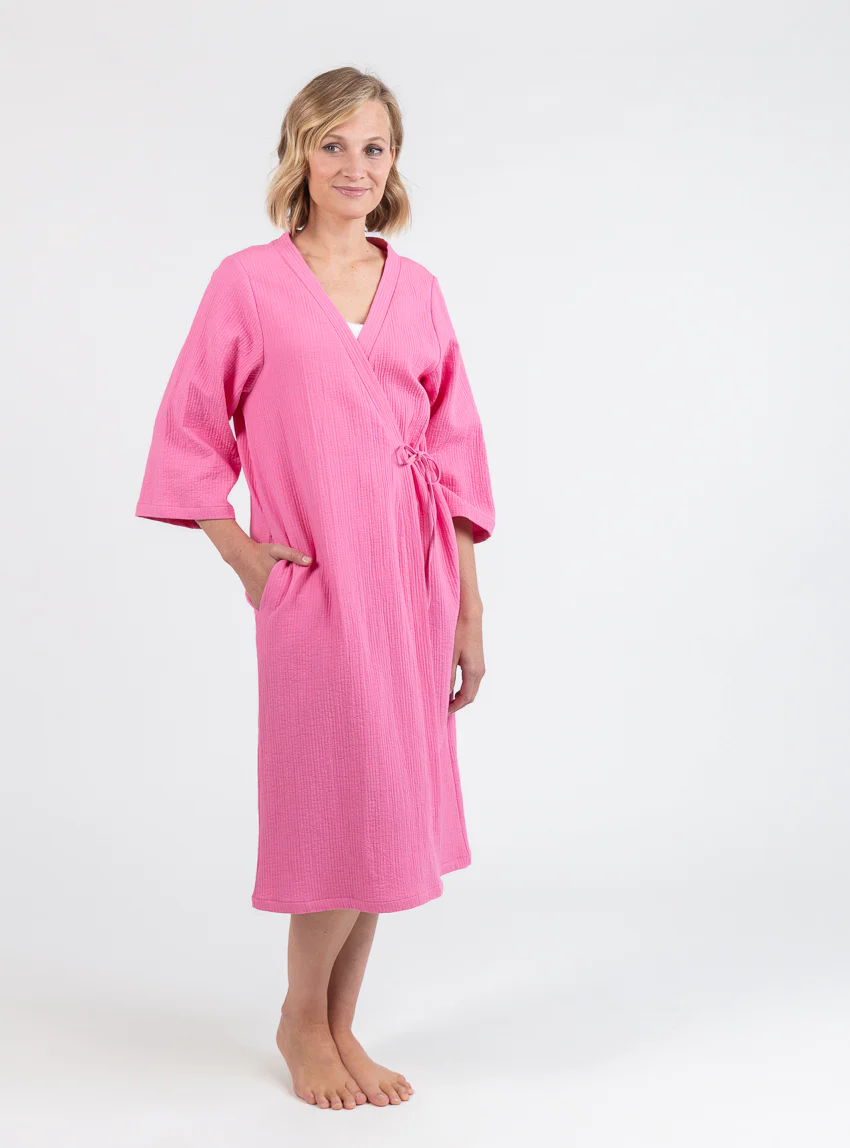 Robe de chambre d'été femme en coton rose