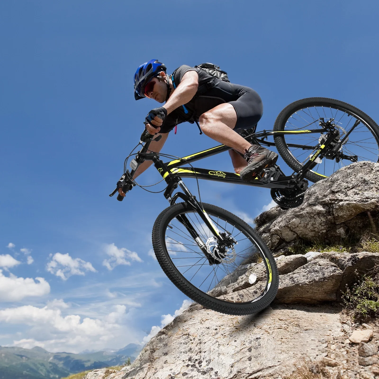 Campingsurvivals 26in 21-Speed Mountain Bike, High Carbon Steel Frame Adult Bikes,Black Yellow