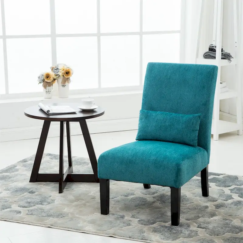 Porch & Den Vista Armless Chenille Accent Chair with Kidney Pillow