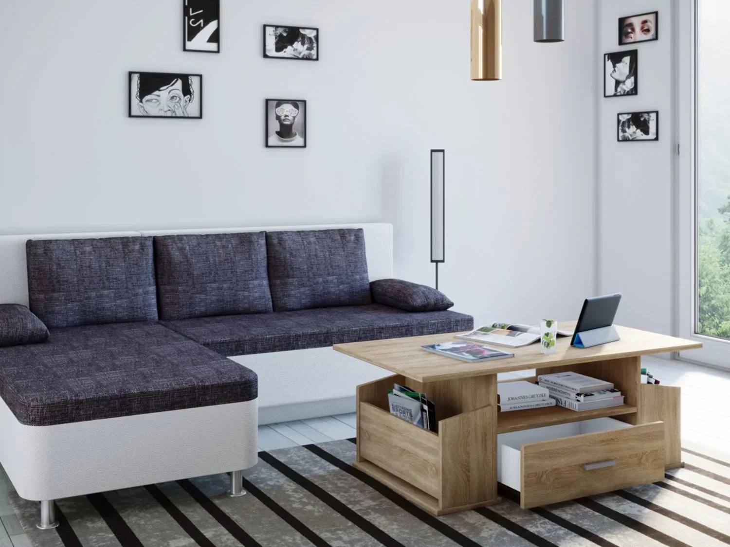 VCM Table basse Junata, avec tiroir, 44 x 110 x 52 cm