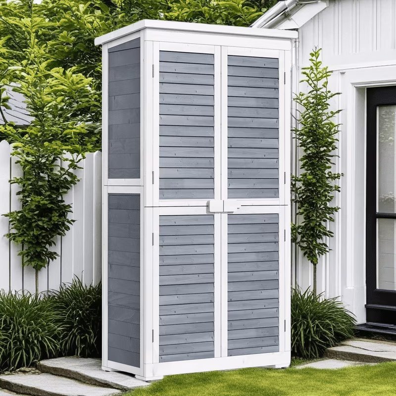 55�� Wide Outdoor Storage Shed with Lockable Double Doors Weather-Resistant Garden Shed for Patio, Backyard Lawn, Gray(55"W/Grey) - Image 5