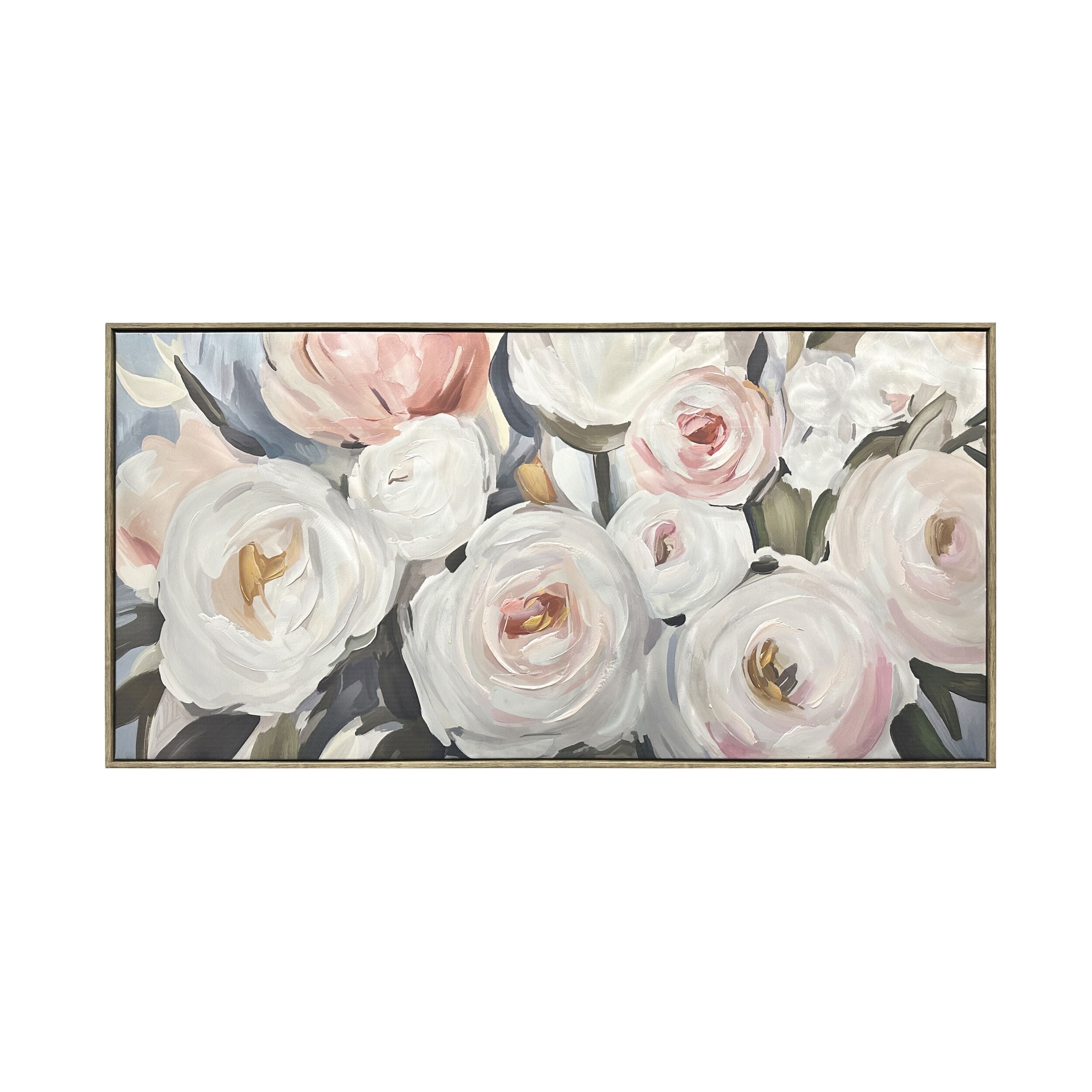 Metallic Rose Bouquet Framed Textured Print 120x60cm