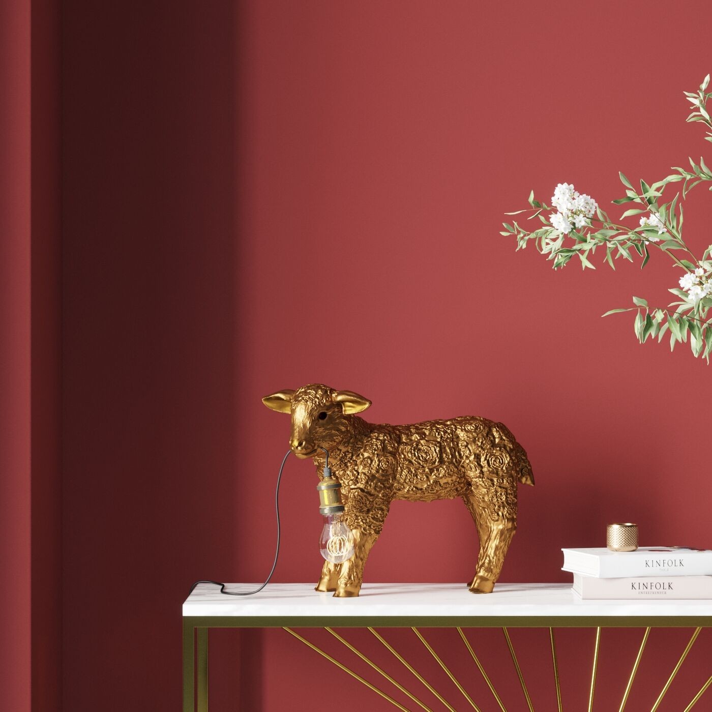 Tafellamp bloem schapen goud Kare Design