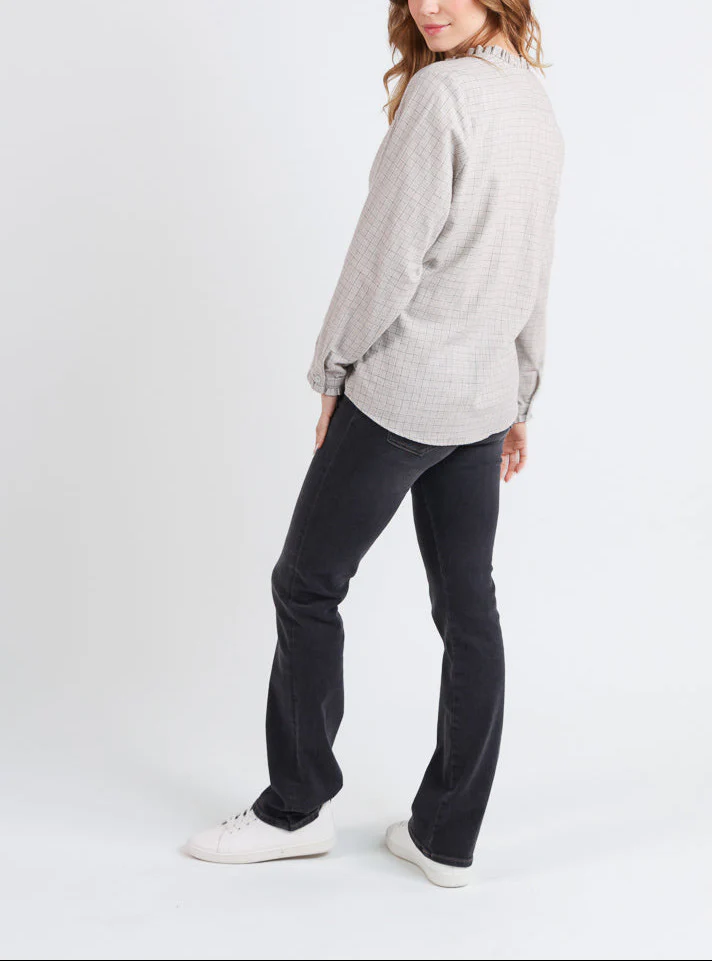 Chemisier femme à carreaux gris en coton