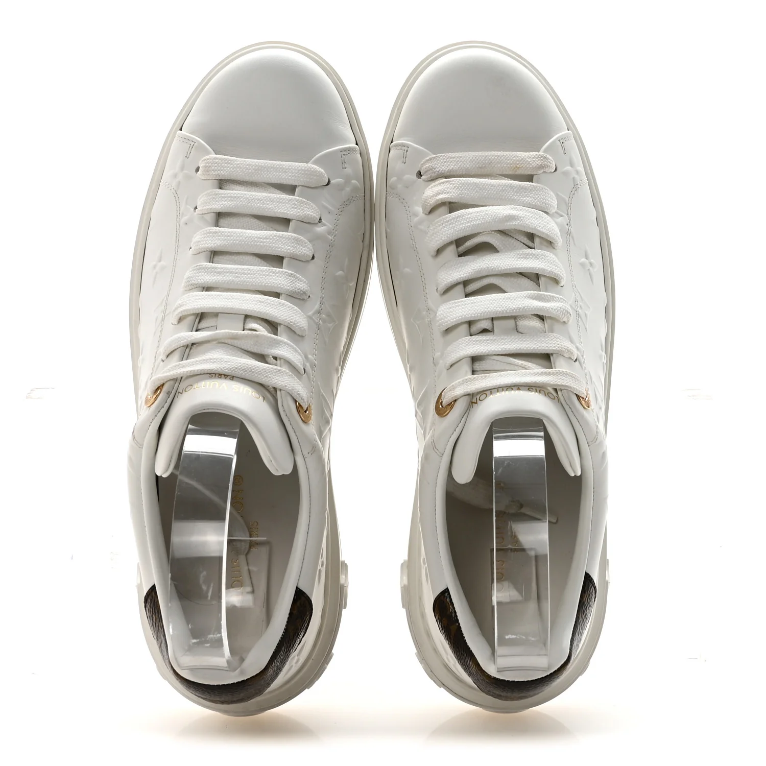 Lambskin Embossed Monogram Time Out Sneakers 40 White