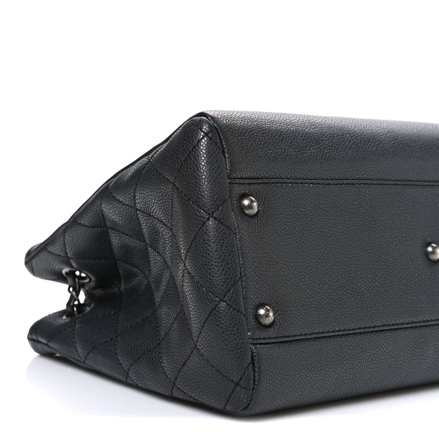 Metallic Grained Calfskin Medium Woven Chain Shopping Bag Black