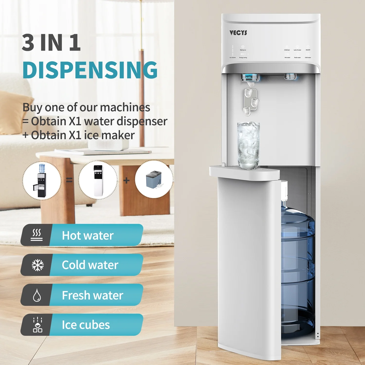 5 gal Water Dispenser with Ice Maker, Self-clean Child Lock(Black) - Image 9