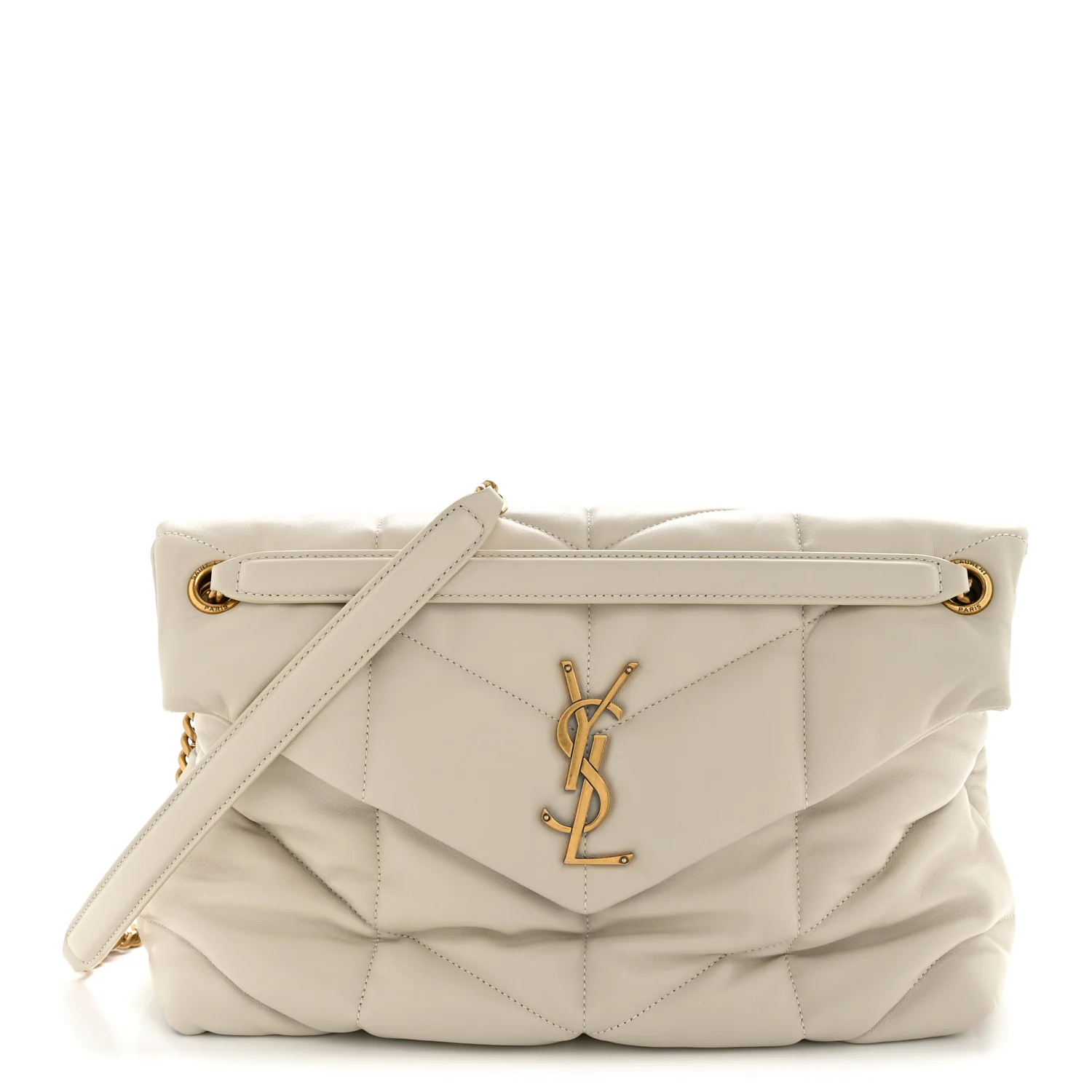 Lambskin Quilted Medium Loulou Puffer Monogram Chain Satchel Crema Soft