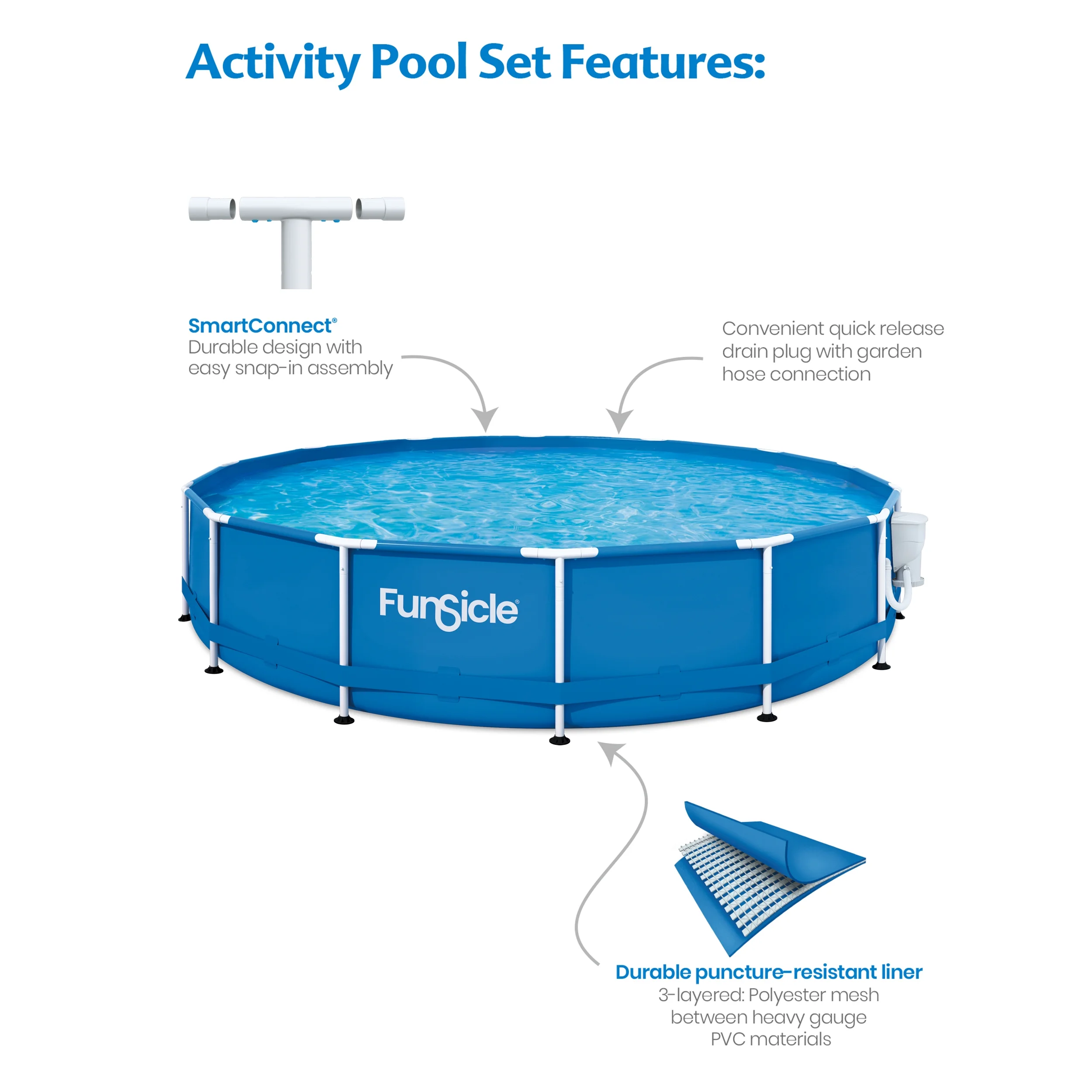 Funsicle 14ft Activity Above Ground Metal Frame Swimming Pool, Includes SkimmerPlus Pump, Round, Age 6 up - Image 3