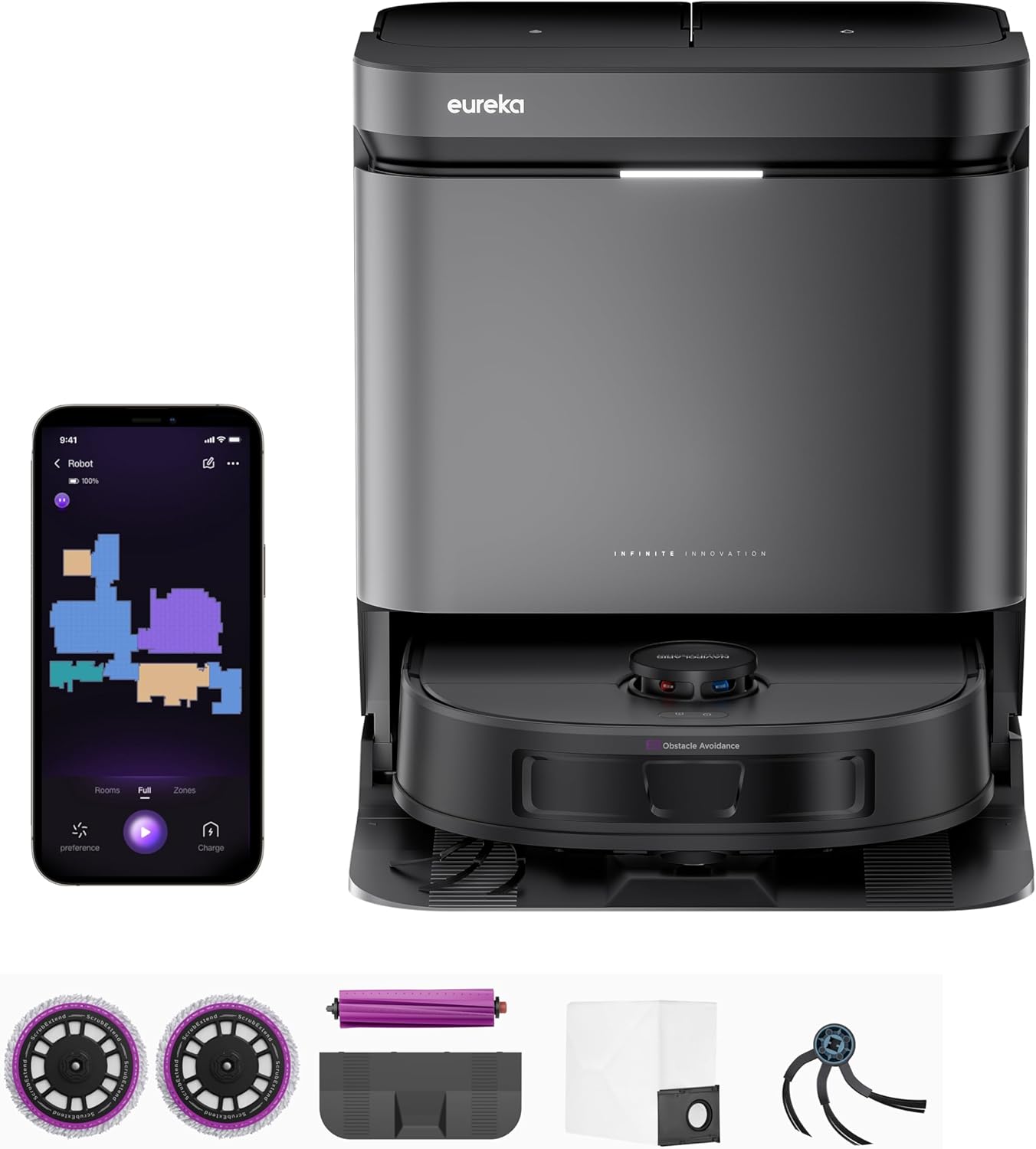Eureka J15 Evo Ultra Self-Emptying Robot Vacuum and Mop Combo, 22,000 Pa Suction Auto Mop Lifting 131°F Hot Air Dry Scrub Extend Robotic Vacuum Cleaner