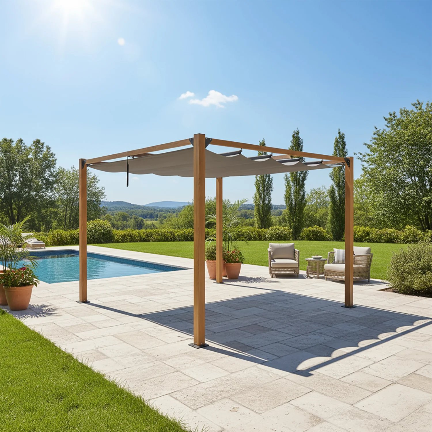 VESTIAMO CASA GIARDINO - Pergola da Giardino con Telo Retrattile Antracite 3x3 metri