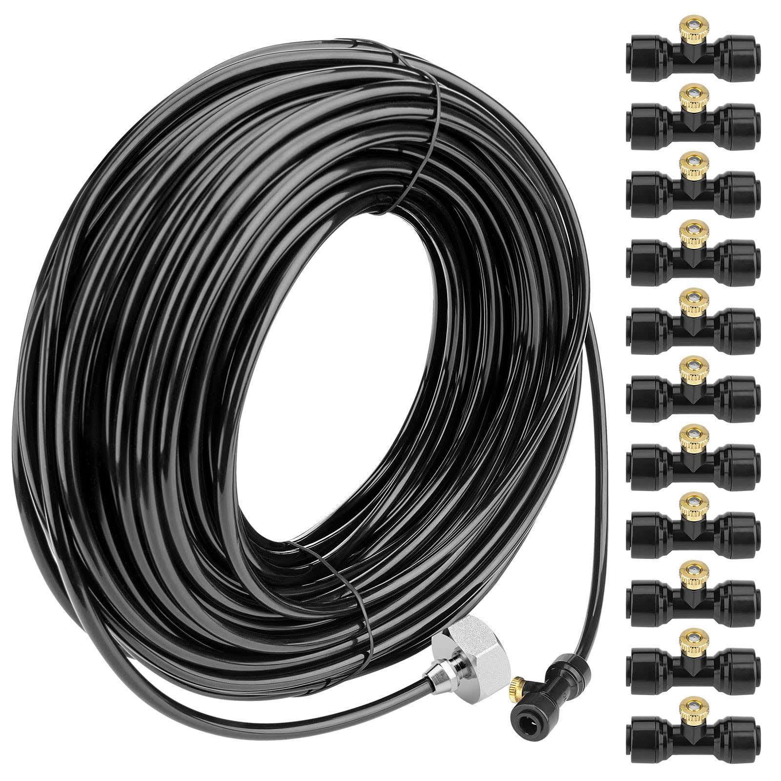 Awpeye Misting Cooling System 98.4ft (30m) Misting Line + 50 Brass Mist Nozzles + 45 T-Connectors + 1 Faucet Adapters (3/4