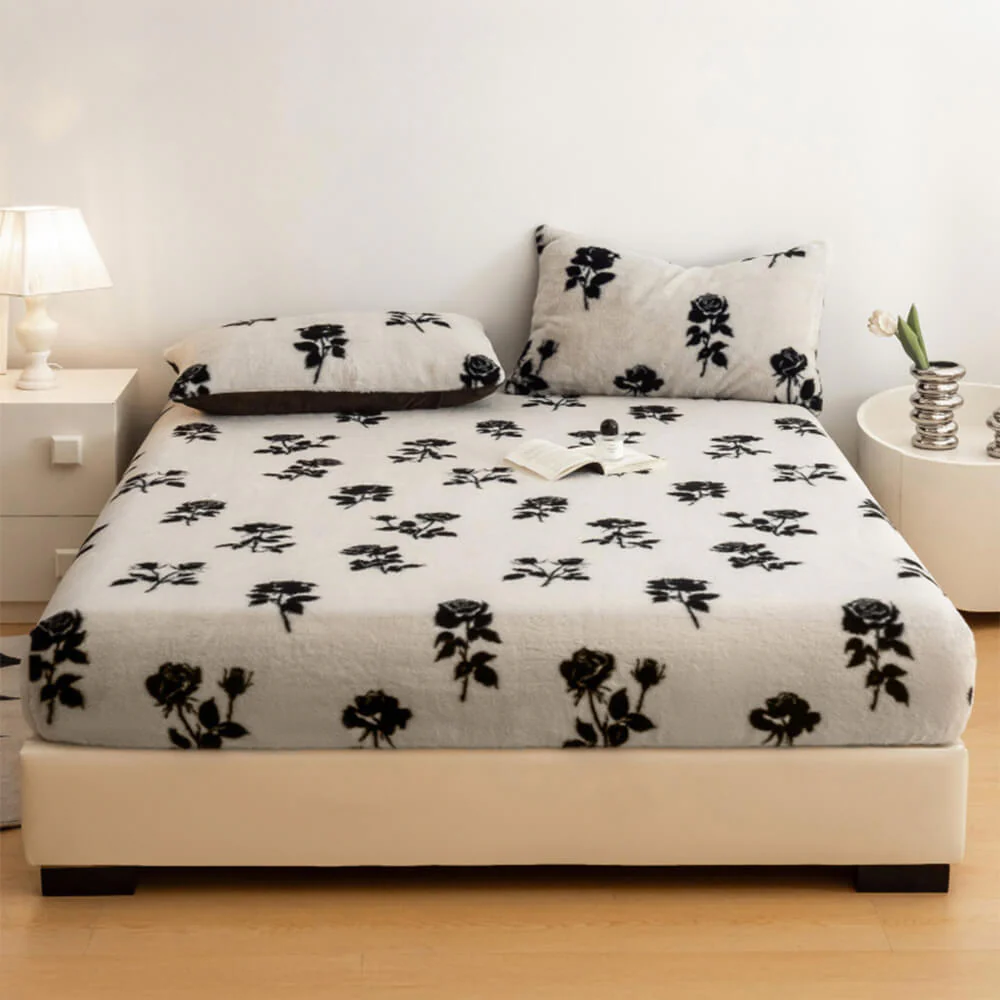 Leopard Print Thickened Faux Rabbit Fur Warm Fitted Sheet Mattress Cover
