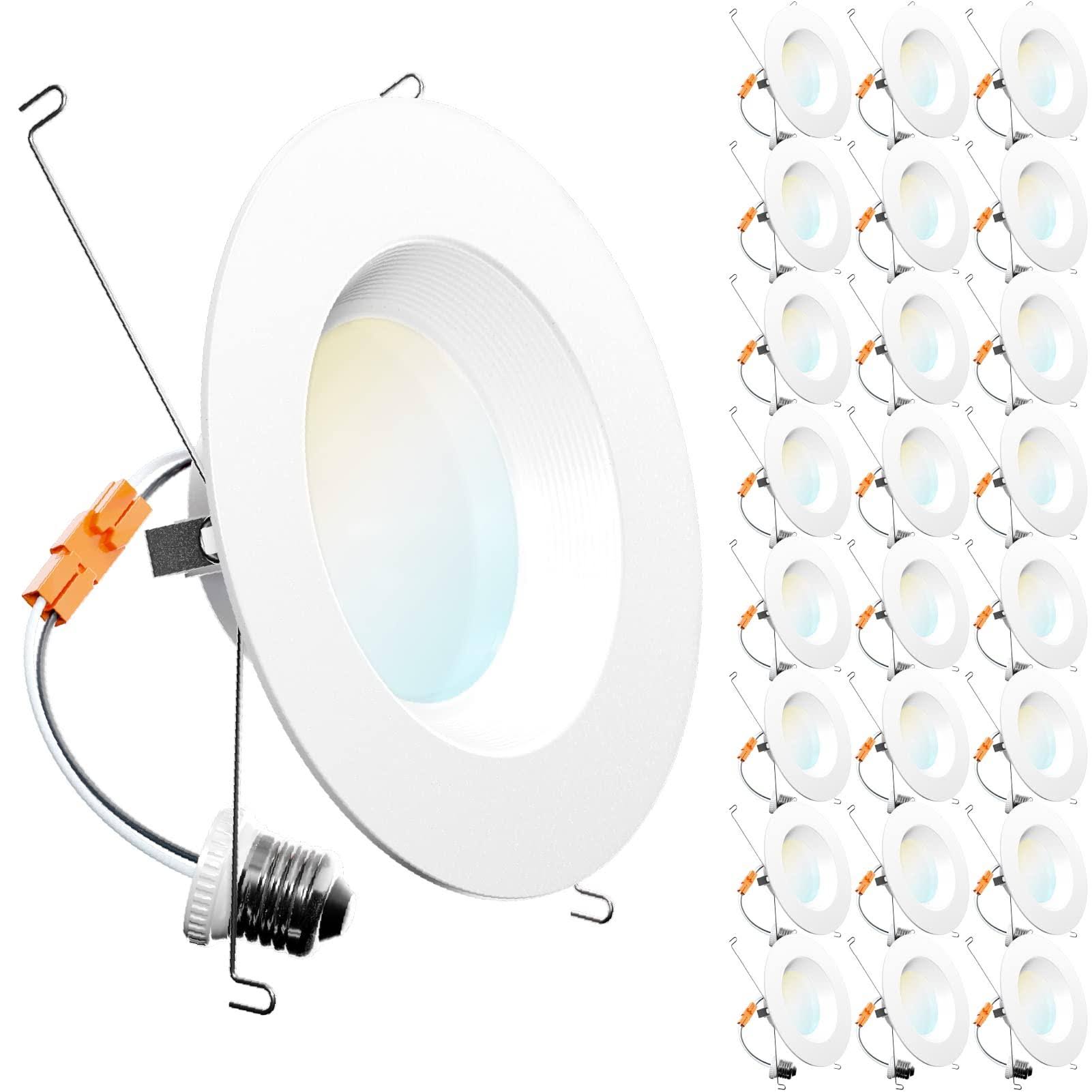 Sunco Lighting 24 Pack 5/6 inch LED Can Lights Retrofit Recessed Lighting Selectable 2700K/3000K/3500K/4000K/5000K Dimmable Baffle Trim 13W=75W,
