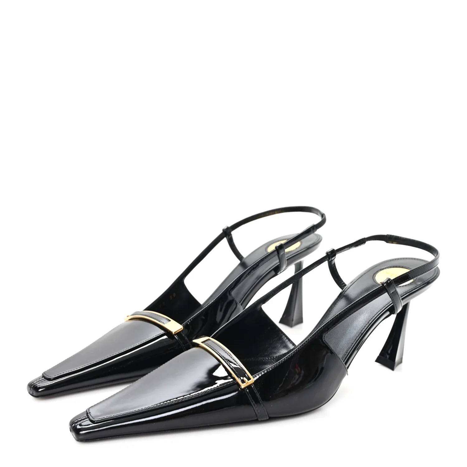 Patent Calfskin Jacqueline 75 Slingback Pumps 38 Black
