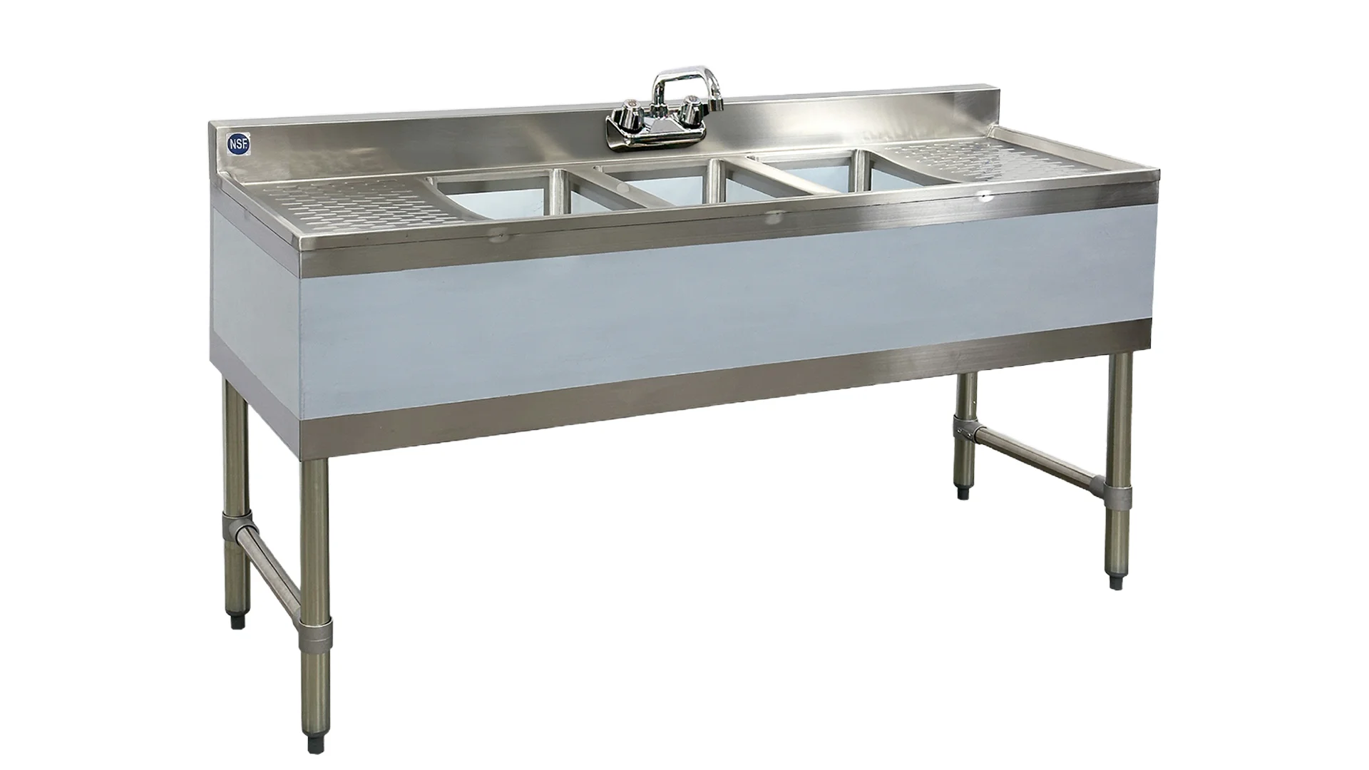 60 In. 3 Compartment Bar Sink with Faucet, NSF Commercial Sink with Drainboard 20 Gauge, Freestanding Stainless Steel Sink