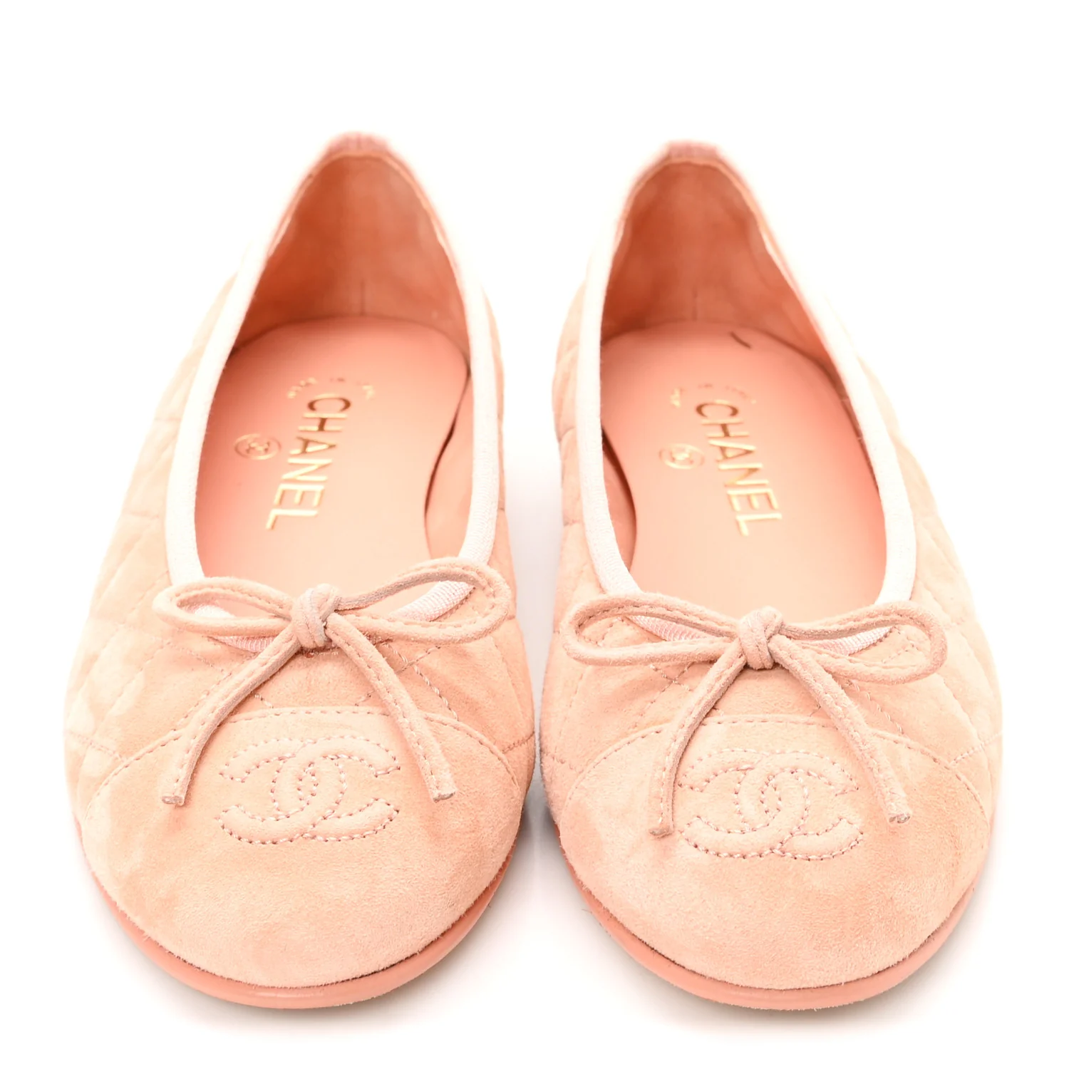 Suede Calfskin Quilted Cap Toe CC Ballerina Flats 36 Pink