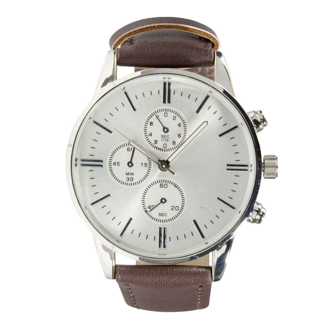 Montre homme cadran rond acier argenté bracelet simili Ø4xH24,5cm