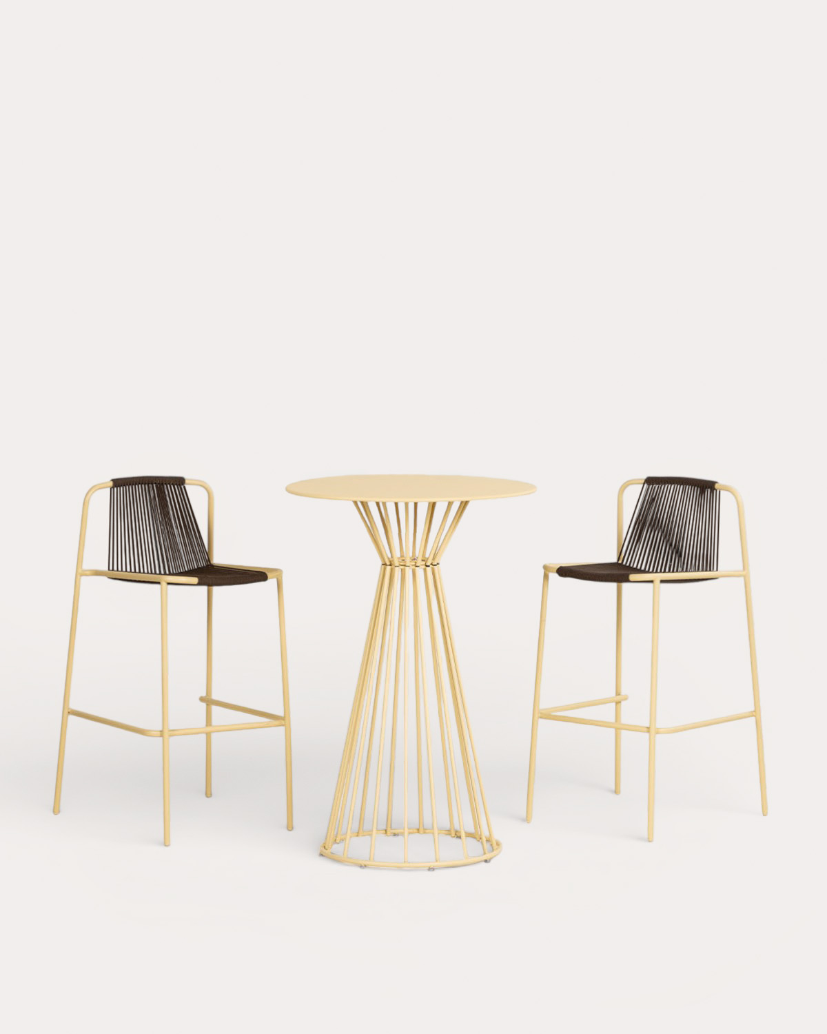 Set Nouli - Mayailer - Set de Mesa Alta Redonda (Ø70 cm) Nouli y 2 Taburetes Altos de Metal (75 cm) Mayailer de Exterior