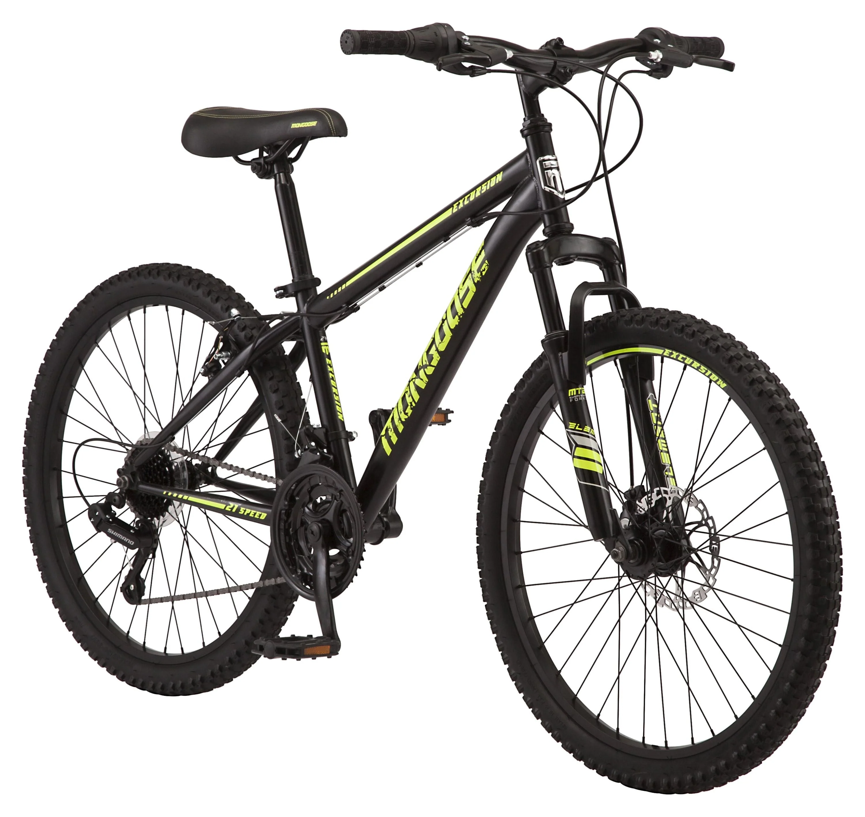 Mongoose 24 - In. Excursion Unisex Mountain Bike, Black and Yellow, 21 Speeds