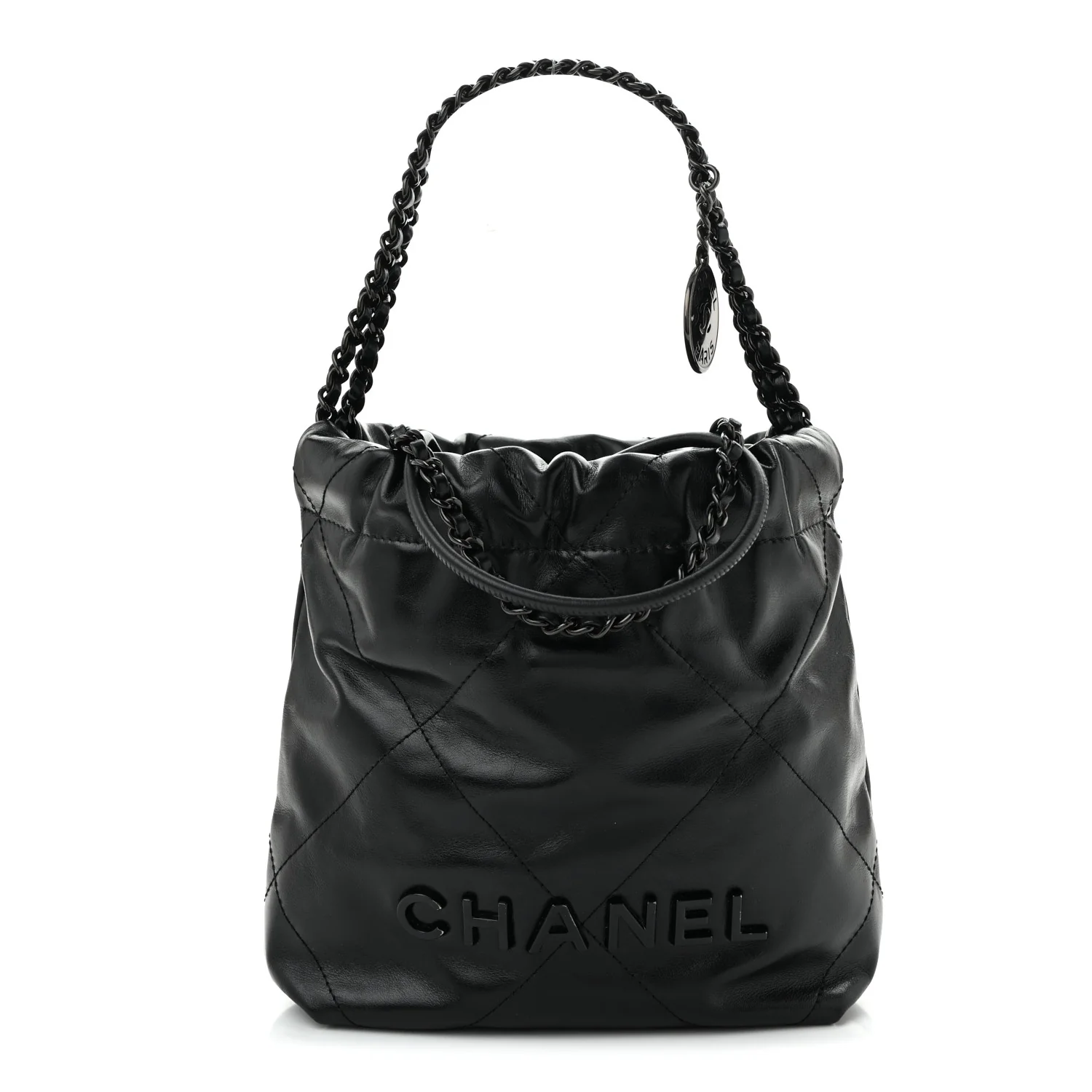 Shiny Calfskin Quilted Mini Chanel 22 So Black